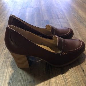 Burgundy Penny Loafer Heels
